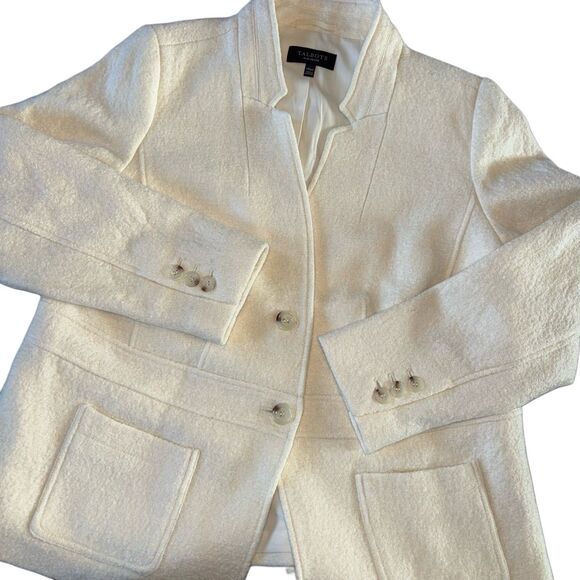 Talbots Jackets & Blazers - Talbots Wool Blend Collarless Blazer Jacket Lined Women's 14P Cream White Button